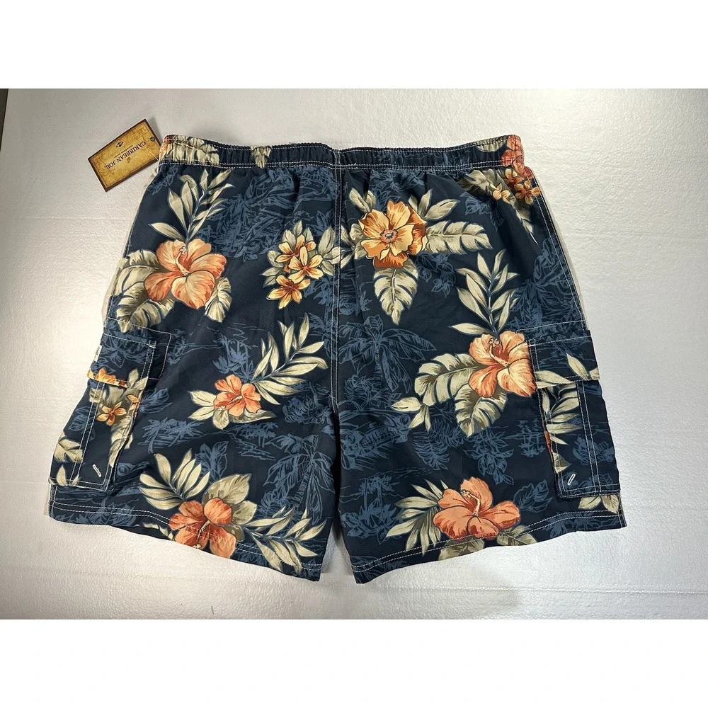 NWT Caribbean Swim Shorts Trunks Men's XL Lined‎ Tropical Floral Island Palm Sea